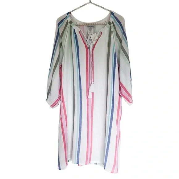 TOMMY BAHAMA Multi Stripe Dobby Tunic Swim Coverup Size Medium - Picture 4 of 13